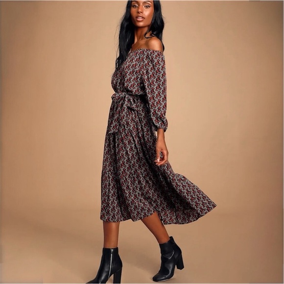 Lulu’s Abigayle Floral Print Off-the-Shoulder Midi Dress Size Small - Picture 2 of 16